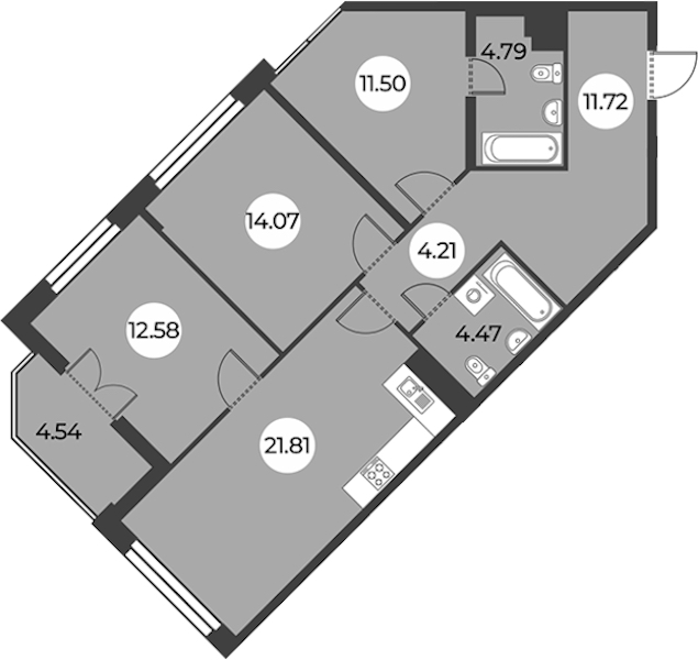 3-комнатная квартира 87.42 м², 11/24 эт., ЖК «Огни Залива»